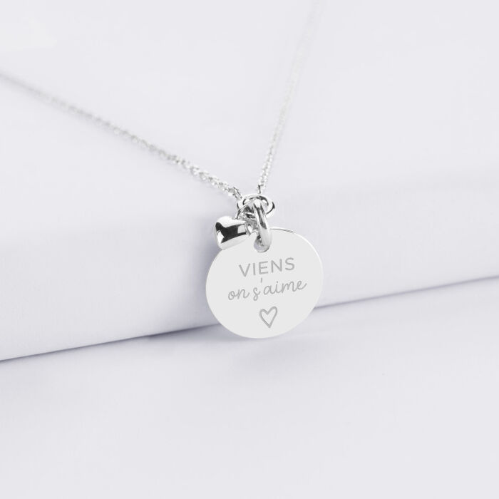 Collier mini coeur bombé personnalisé médaille argent 15 mm