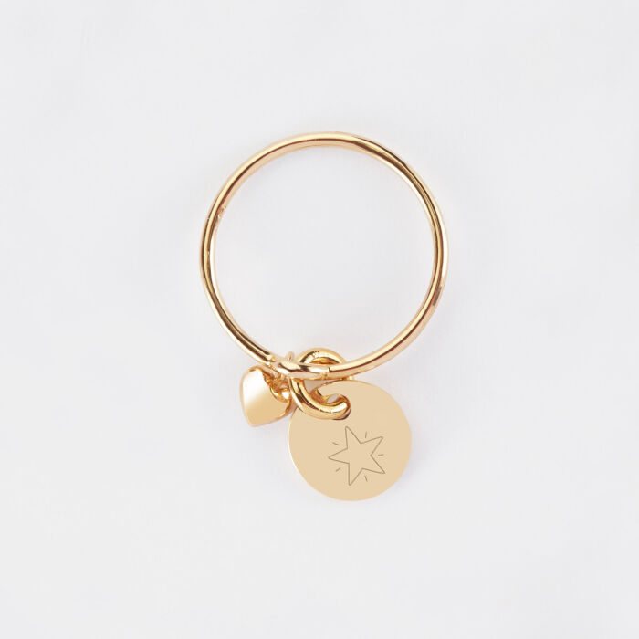 Bague mini coeur bombé personnalisé médaille plaqué or 10 mm