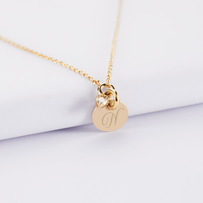 Collier mini coeur scintillant personnalisé médaille plaqué or 10 mm