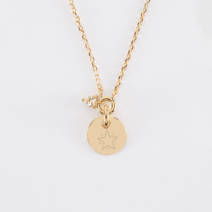 Collier mini coeur scintillant personnalisé médaille plaqué or 10 mm
