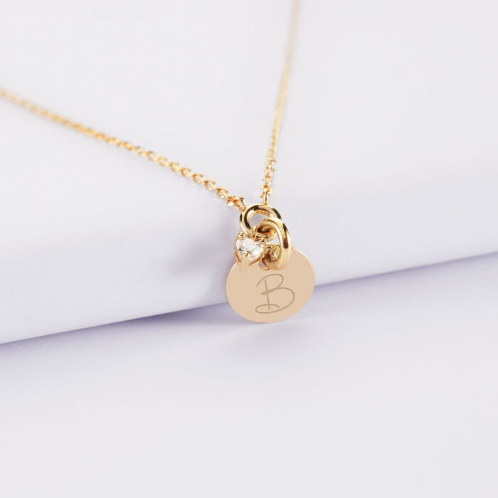 Collier mini coeur scintillant personnalisé médaille plaqué or 10 mm