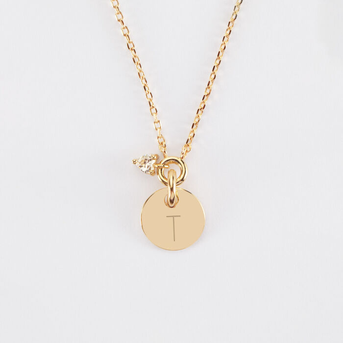 Collier mini coeur scintillant personnalisé médaille plaqué or 10 mm