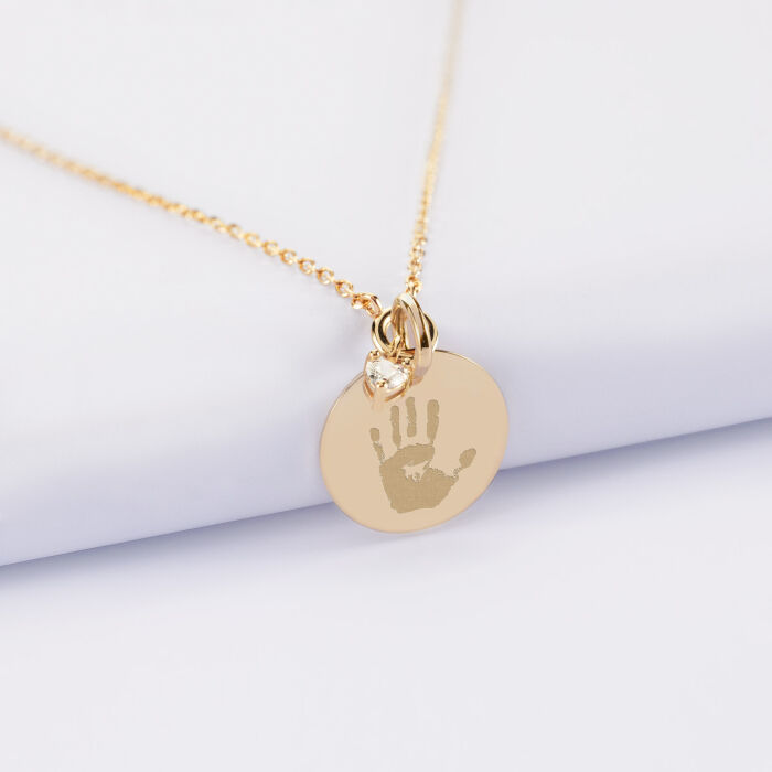 Collier mini coeur scintillant personnalisé médaille plaqué or 15 mm