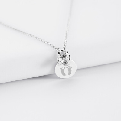 Collier mini coeur scintillant personnalisé médaille argent 10 mm