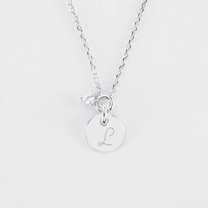 Collier mini coeur scintillant personnalisé médaille argent 10 mm