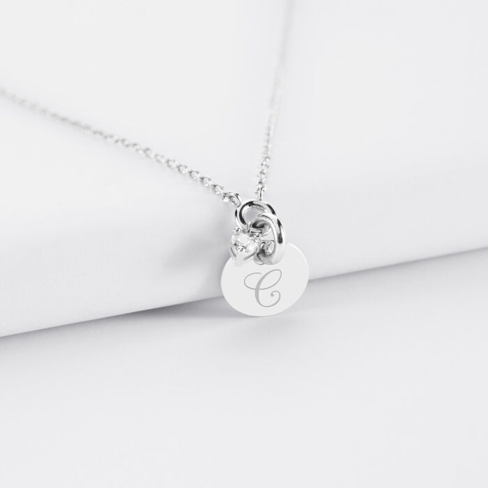 Collier mini coeur scintillant personnalisé médaille argent 10 mm