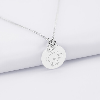 Collier mini coeur scintillant personnalisé médaille argent 15 mm
