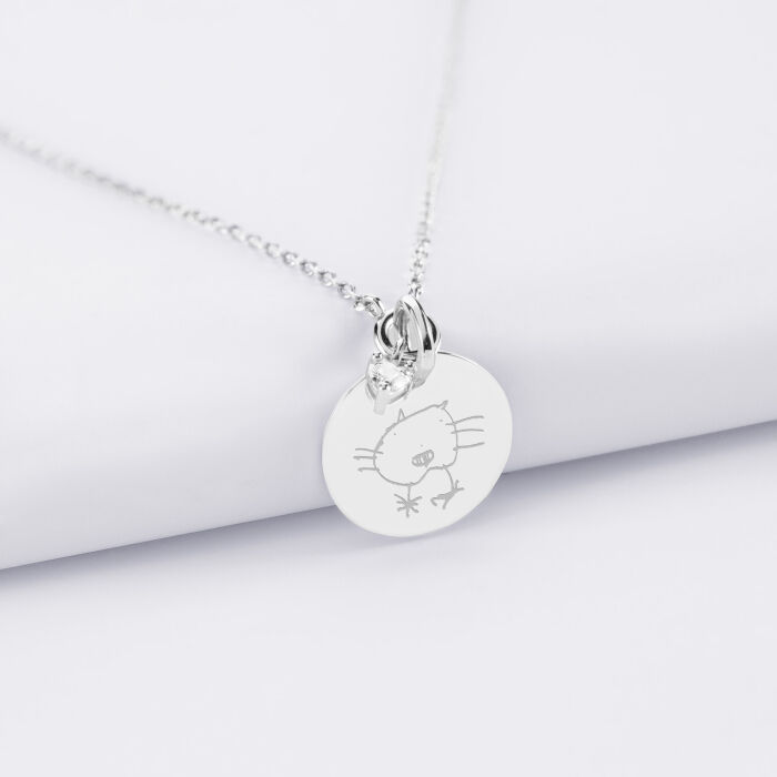 Collier mini coeur scintillant personnalisé médaille gravée argent 15 mm