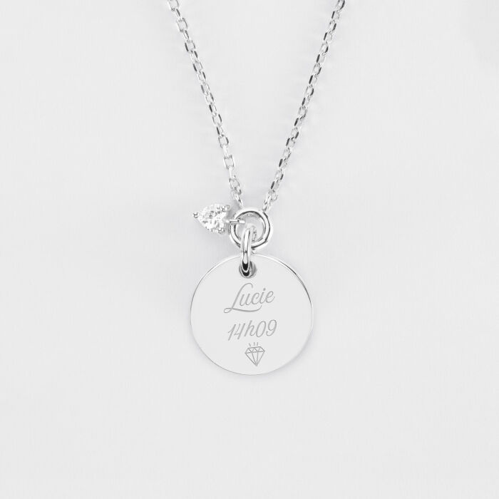 Collier mini coeur scintillant personnalisé médaille argent 15 mm