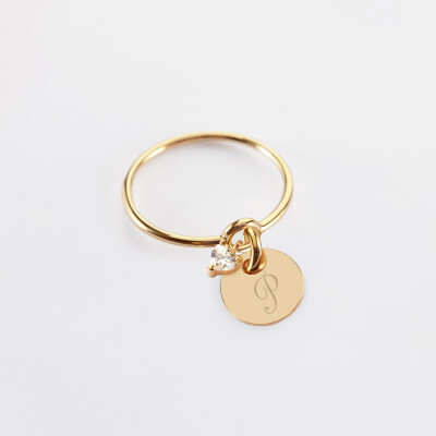 Bague mini coeur scintillant personnalisé médaille plaqué or 10 mm