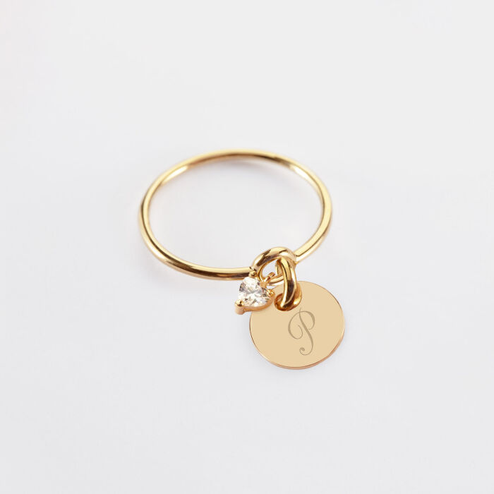 Bague mini coeur scintillant personnalisé médaille plaqué or 10 mm