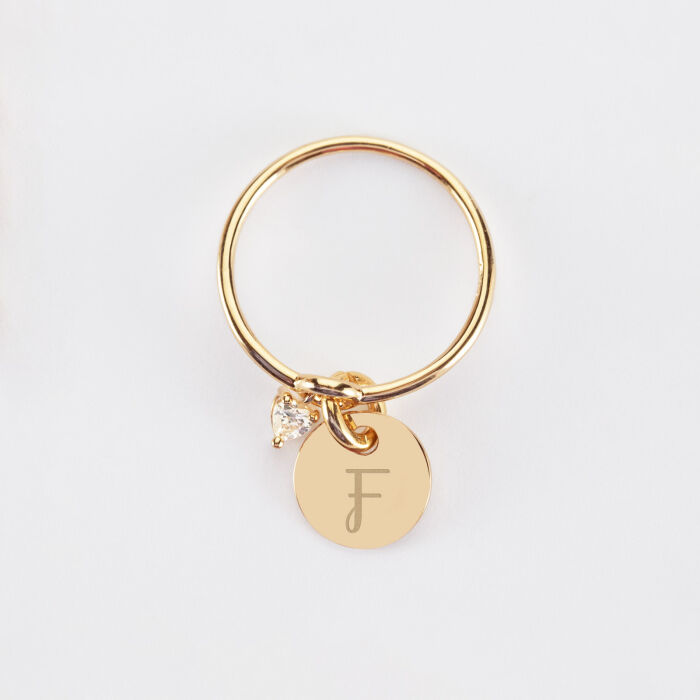 Bague mini coeur scintillant personnalisé médaille plaqué or 10 mm