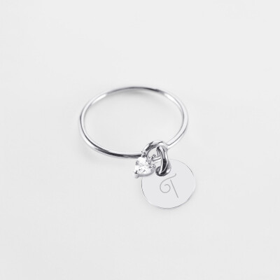 Bague mini coeur scintillant personnalisé médaille argent 10 mm