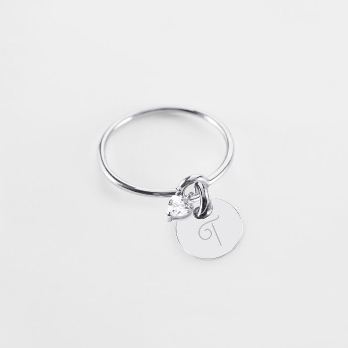 Bague mini coeur scintillant personnalisé médaille argent 10 mm