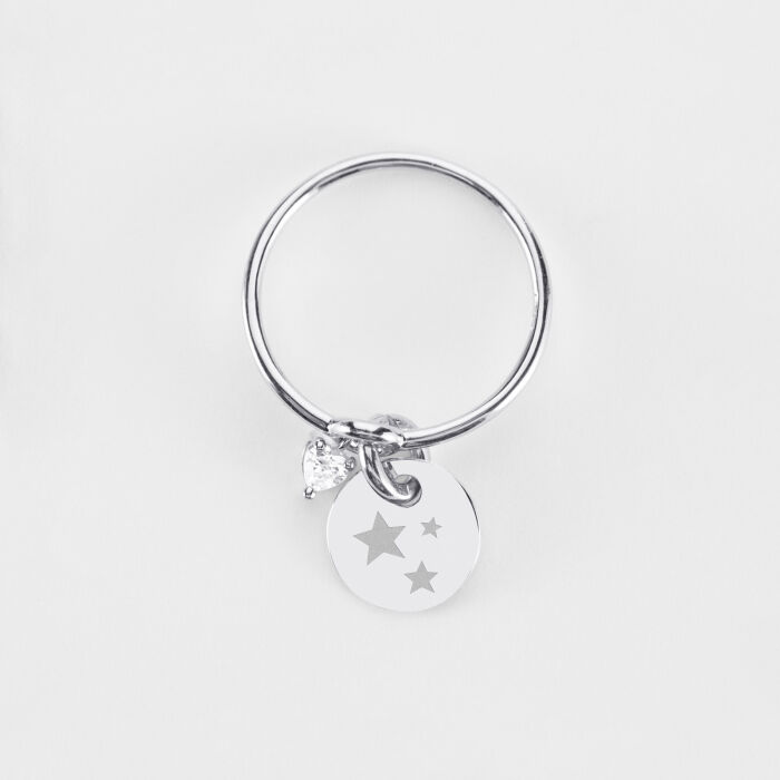 Bague mini coeur scintillant personnalisé médaille argent 10 mm