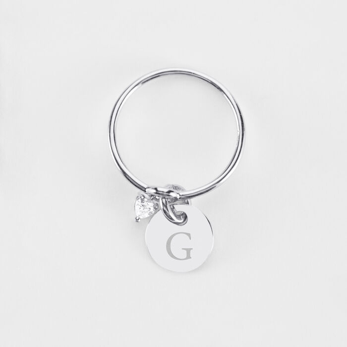 Bague mini coeur scintillant personnalisé médaille argent 10 mm