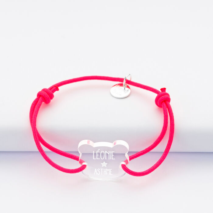 Bracelet d'identification enfant médaille gravée acrylique 2 trous ours 16x17 mm - 3