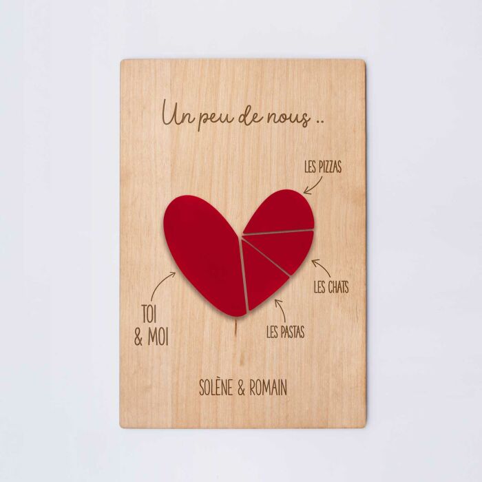 Cadre personnalisé bois gravé 15x10 cm avec support - édition spéciale "Un peu de nous"