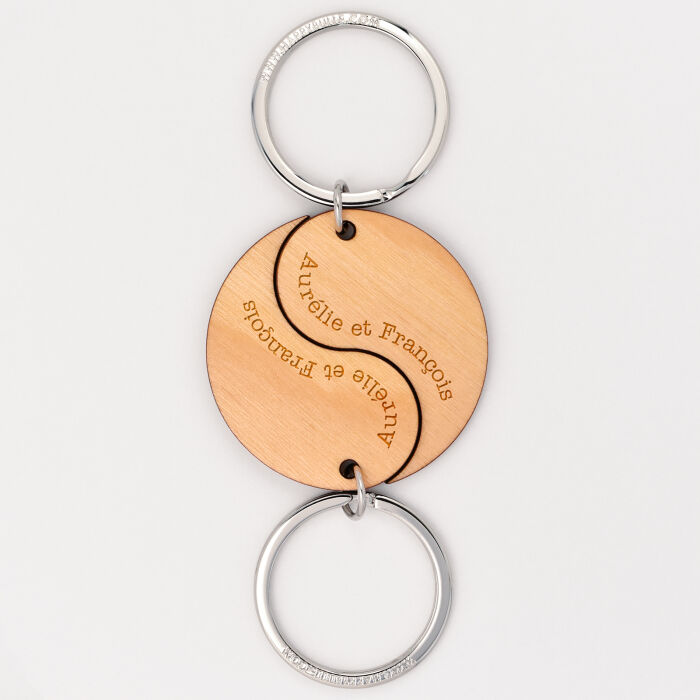 Duo de porte-clés personnalisés médailles gravées bois Yin & Yang - 3