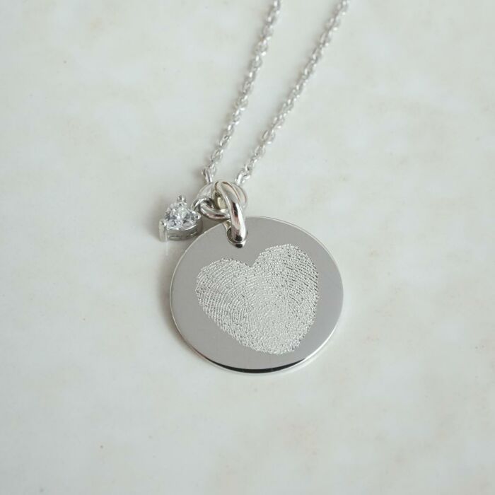 Collier mini coeur scintillant personnalisé médaille argent 15 mm