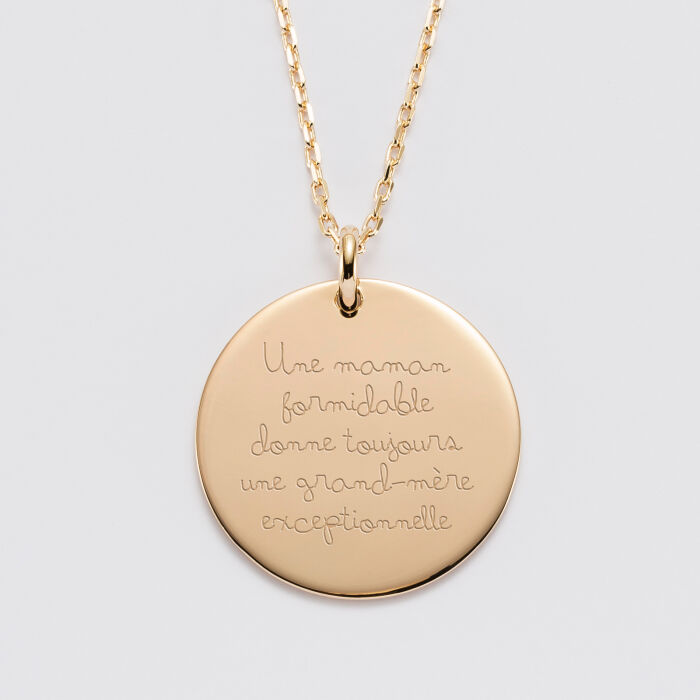 Pendentif personnalisé médaille gravée plaqué or 27 mm - Edition spéciale Mamie - texte