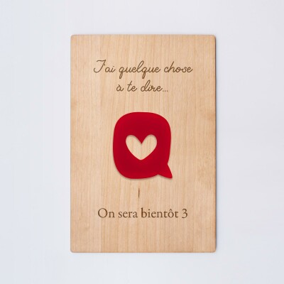 Cadre personnalisé bois gravé 15x10 cm avec support - édition spéciale "J'ai quelque chose à te dire" - Personnalisation 3