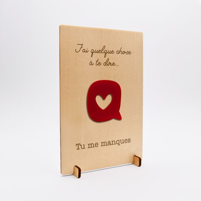 Cadre personnalisé bois gravé 15x10 cm avec support - édition spéciale "J'ai quelque chose à te dire" - Personnalisation 2
