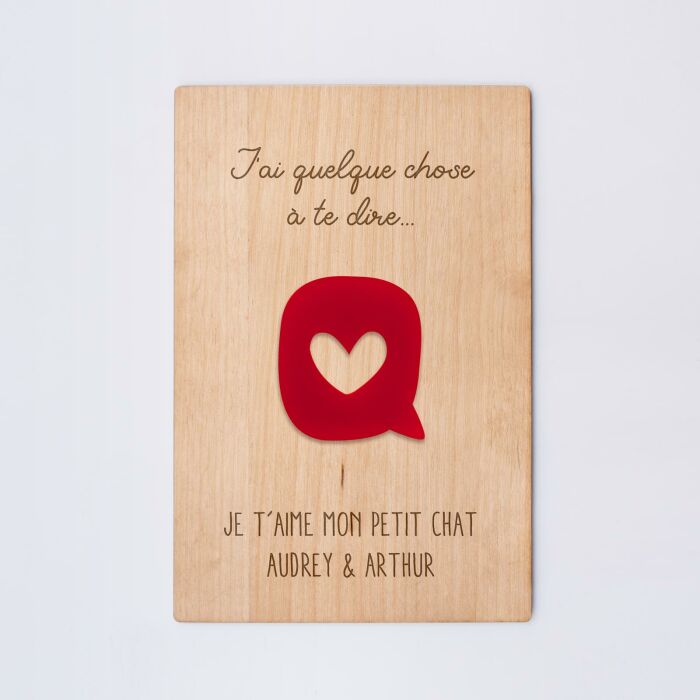 Cadre personnalisé bois gravé 15x10 cm avec support - édition spéciale "J'ai quelque chose à te dire" - Personnalisation 1