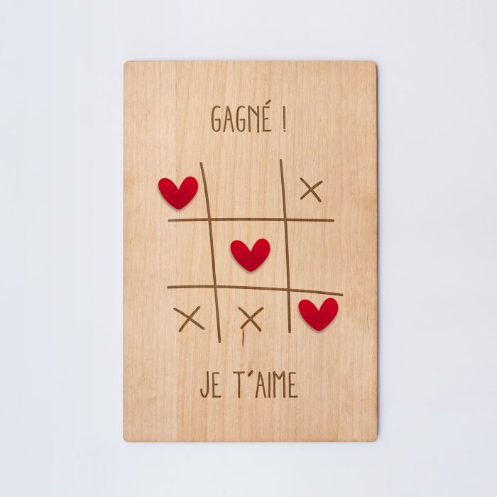 Cadre personnalisé bois gravé 15x10 cm avec support - édition spéciale "Morpion amour" - Personnalisation 2