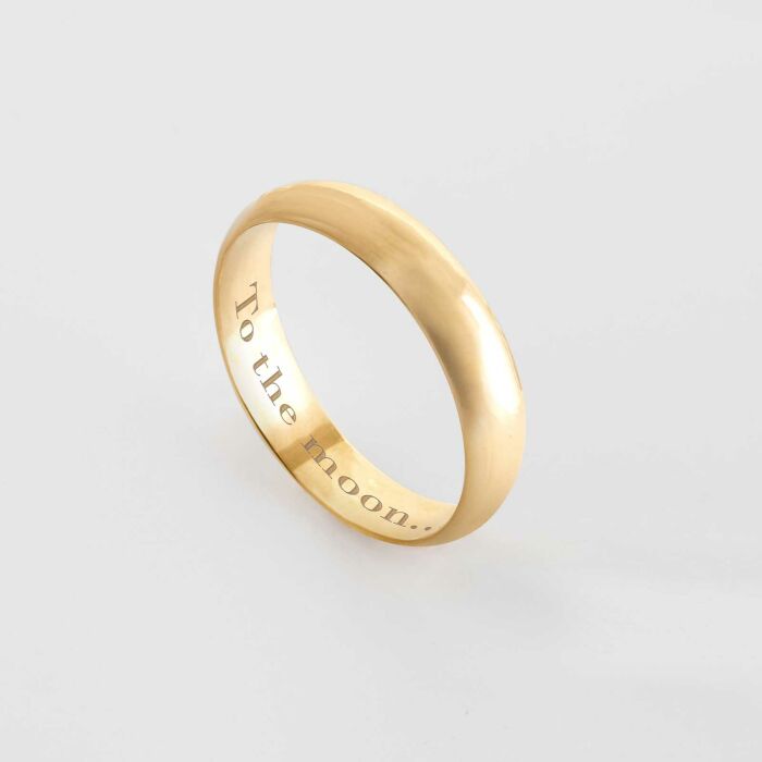 Bague alliance bombée personnalisée plaqué or 4 mm - citation