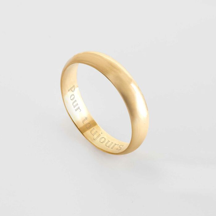 Bague alliance bombée personnalisée plaqué or 4 mm - pour toujours