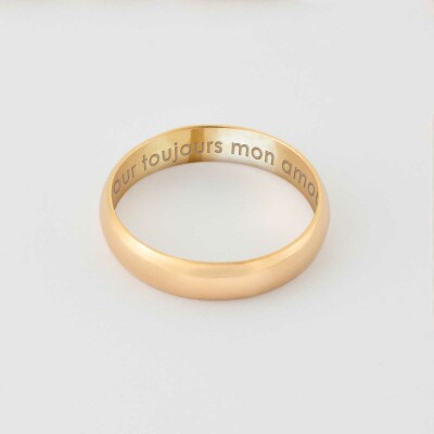 Bague alliance bombée personnalisée plaqué or 4 mm - phrase