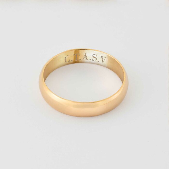 Bague alliance bombée personnalisée plaqué or 4 mm - initiales