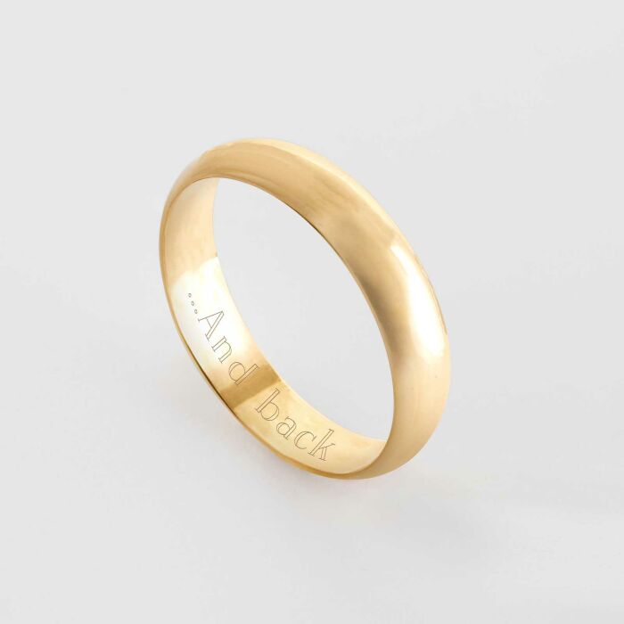 Bague homme alliance bombée personnalisée plaqué or 4 mm - citation
