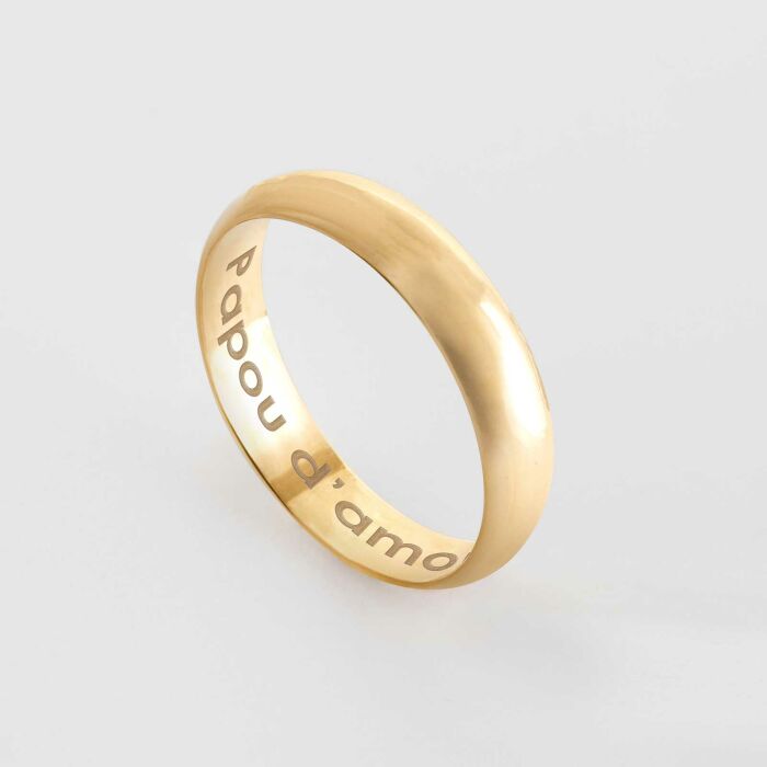 Bague homme alliance bombée personnalisée plaqué or 4 mm - Papou d'amour