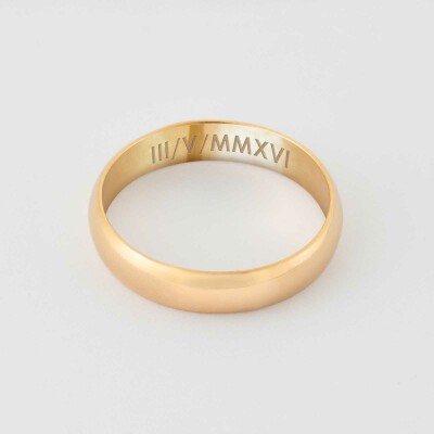 Bague homme alliance bombée personnalisée plaqué or 4 mm - date chiffres romains