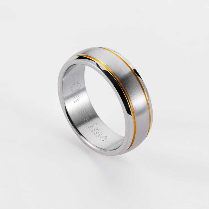 Bague homme ruban doré personnalisée acier 7 mm - on t'aime