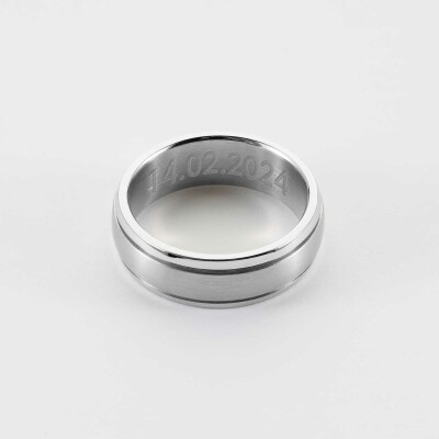 Bague homme ruban argenté personnalisée acier 7 mm - date