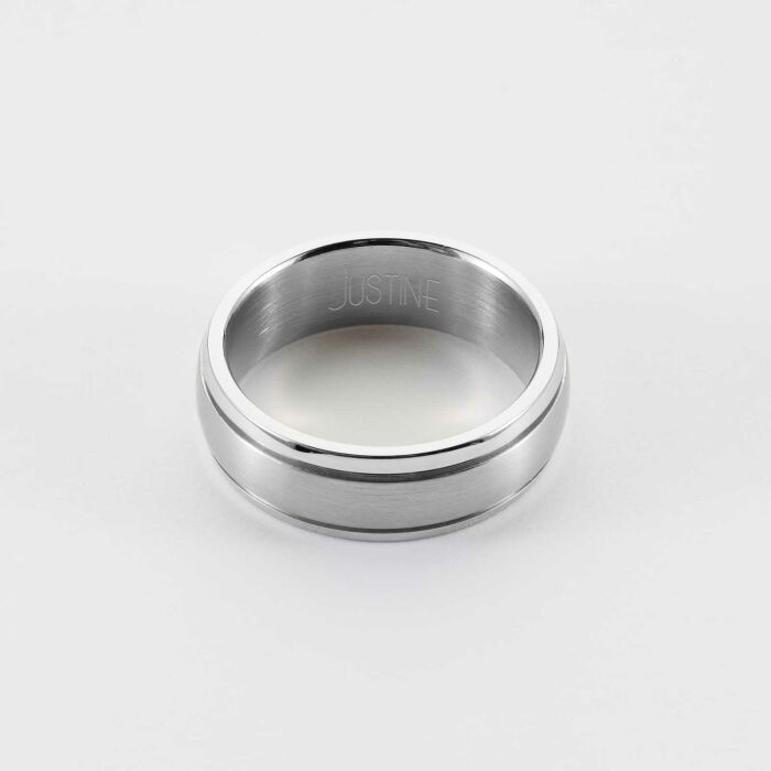 Bague homme ruban argenté personnalisée acier 7 mm - justine