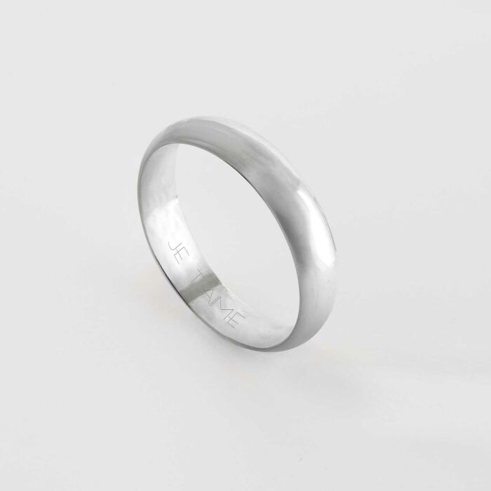 Bague alliance bombée personnalisée argent 4 mm - je t'aime