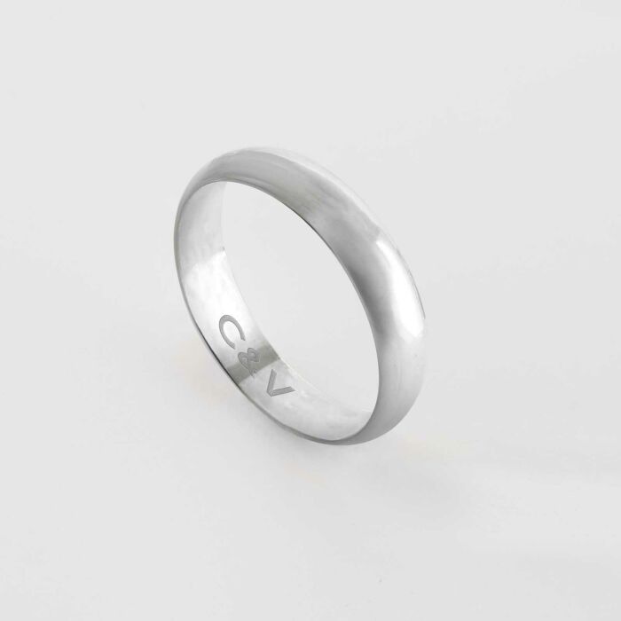 Bague alliance bombée personnalisée argent 4 mm - initiales