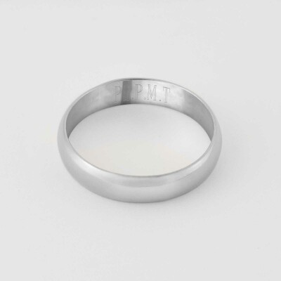Bague homme alliance bombée personnalisée argent 4 mm - initiales