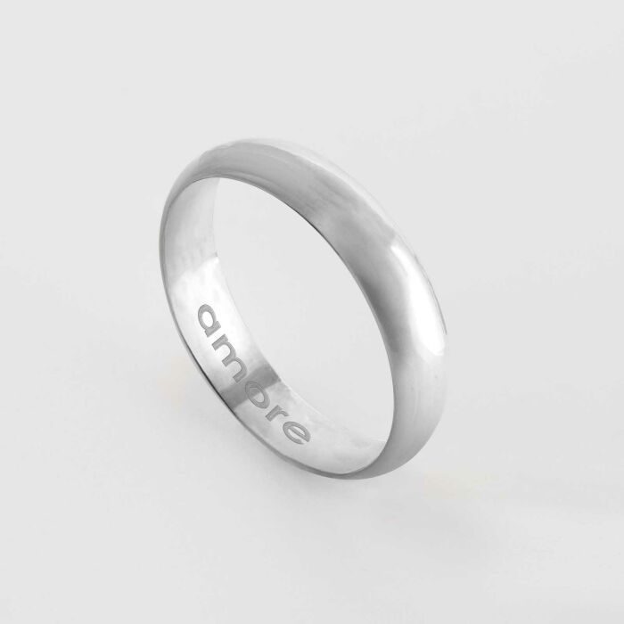 Bague homme alliance bombée personnalisée argent 4 mm- Ambre