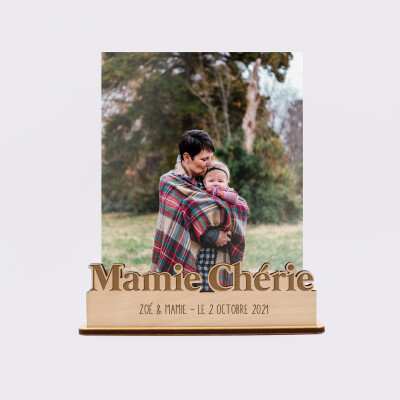 Porte-photo personnalisé bois gravé Mamie chérie - vue de face