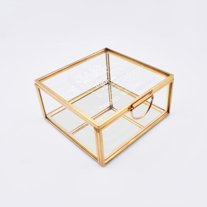 Boîte à bijoux personnalisée 10x10x5 cm verre gravé - Edition spéciale "Meilleure Mamie du monde" arrosoir fleuri - biais