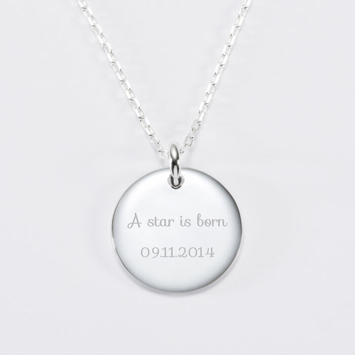 Pendentif personnalisé médaille bombée gravée argent 20 mm - texte