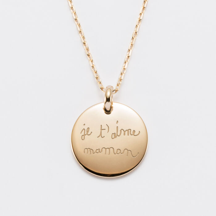 Personalised engraved gold plated rounded medallion pendant 20 mm - writing