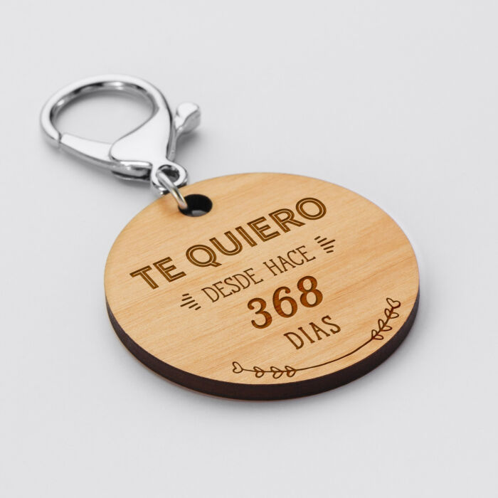 [ES] Porte-clés personnalisé gravé bois médaille 50 mm "Te quiero desde" - rond de biais