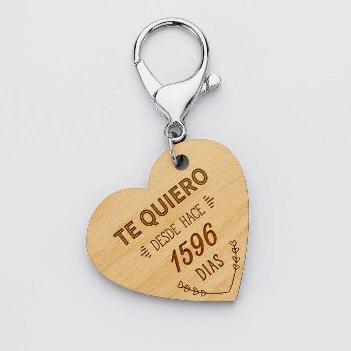 [ES] Porte-clés personnalisé gravé bois médaille 50 mm "Te quiero desde" - cœur de face