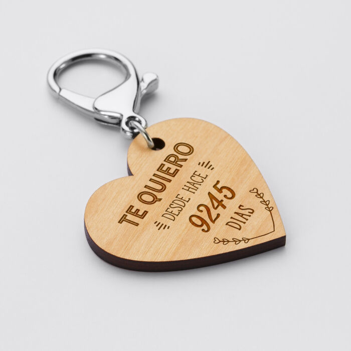 [ES] Porte-clés personnalisé gravé bois médaille 50 mm "Te quiero desde" - cœur de biais